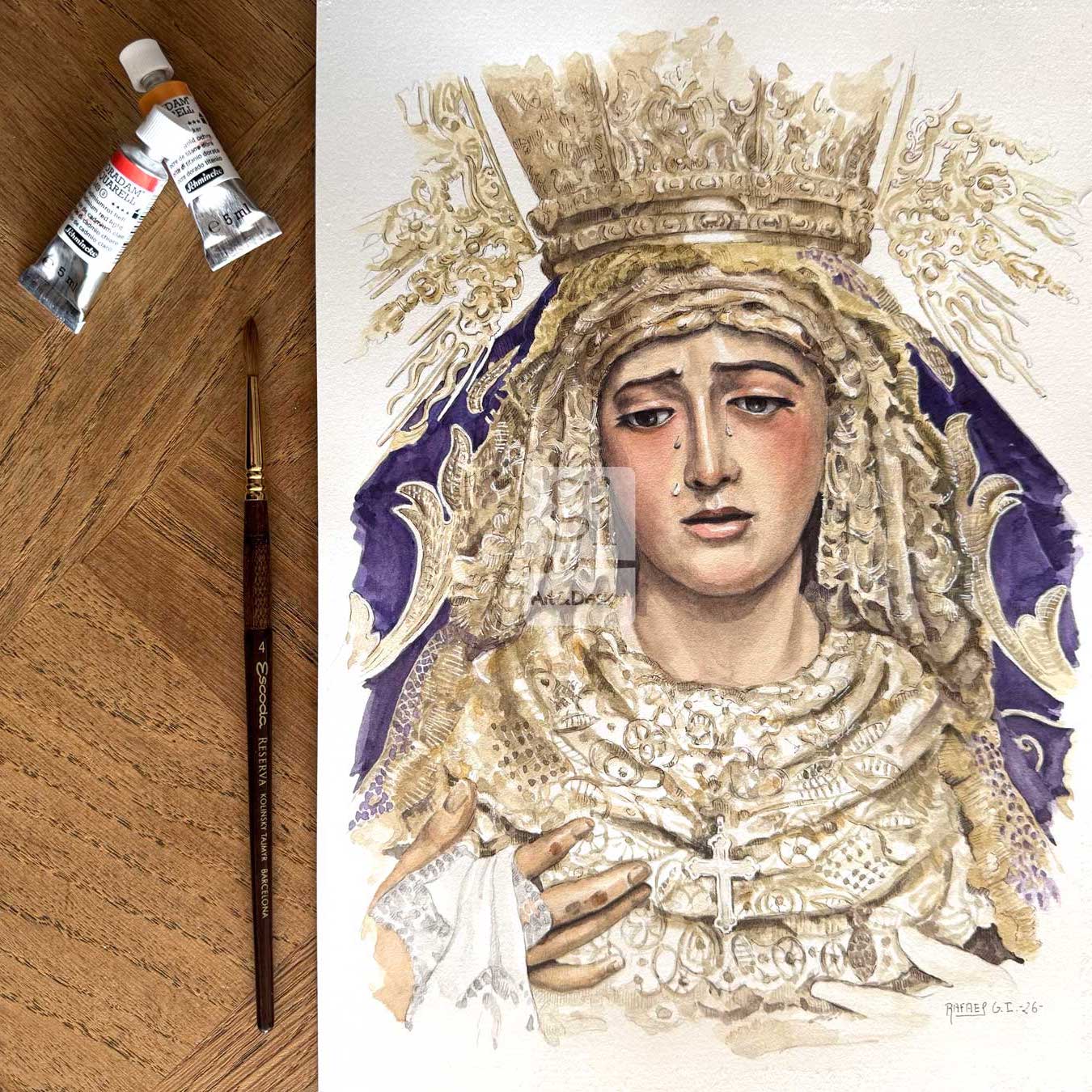 Virgen de la Amargura. Sevilla. ACUARELA ORIGINAL