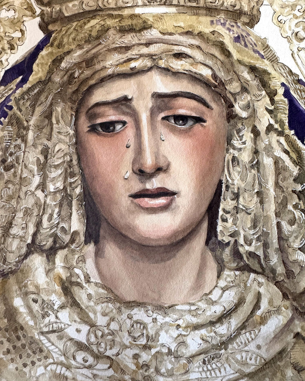 Virgen de la Amargura. Sevilla. ACUARELA ORIGINAL