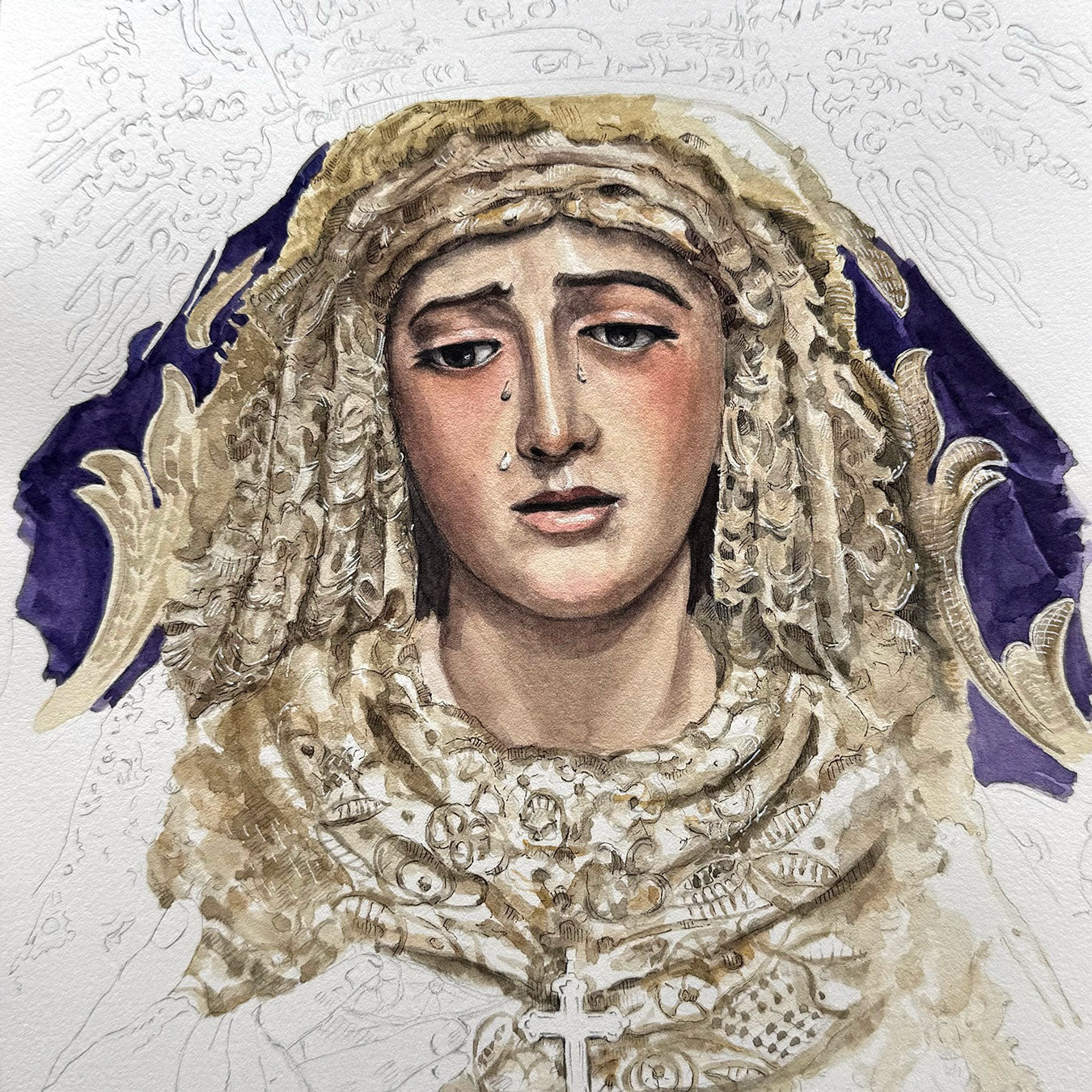 Virgen de la Amargura. Sevilla. ACUARELA ORIGINAL