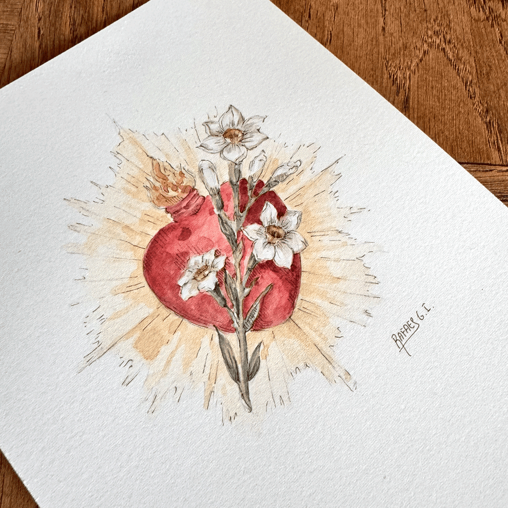 Castísimo Corazón de San José. ACUARELA ORIGINAL