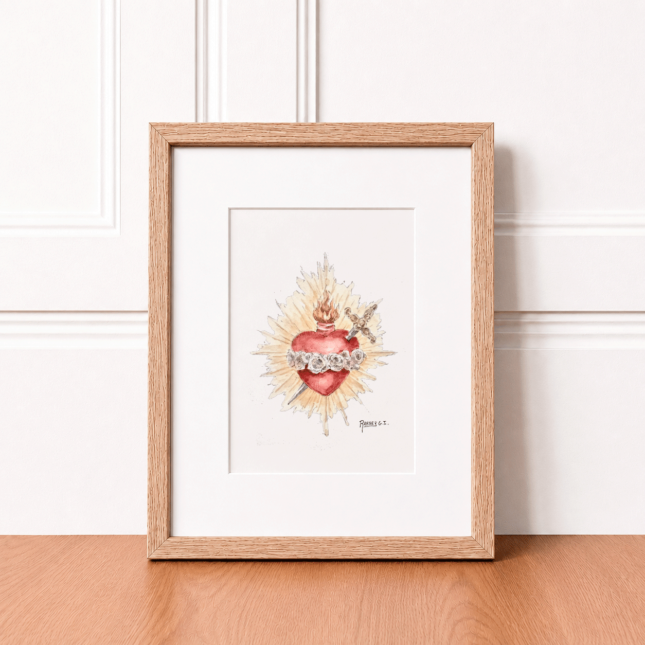 Inmaculado Corazón de María. ACUARELA ORIGINAL