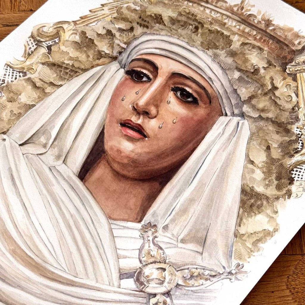 Virgen Esperanza de Triana rostro. Sevilla. ACUARELA ORIGINAL