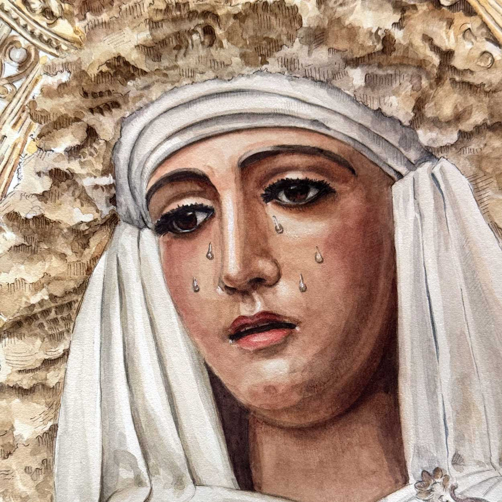 Virgen Esperanza de Triana rostro. Sevilla. ACUARELA ORIGINAL