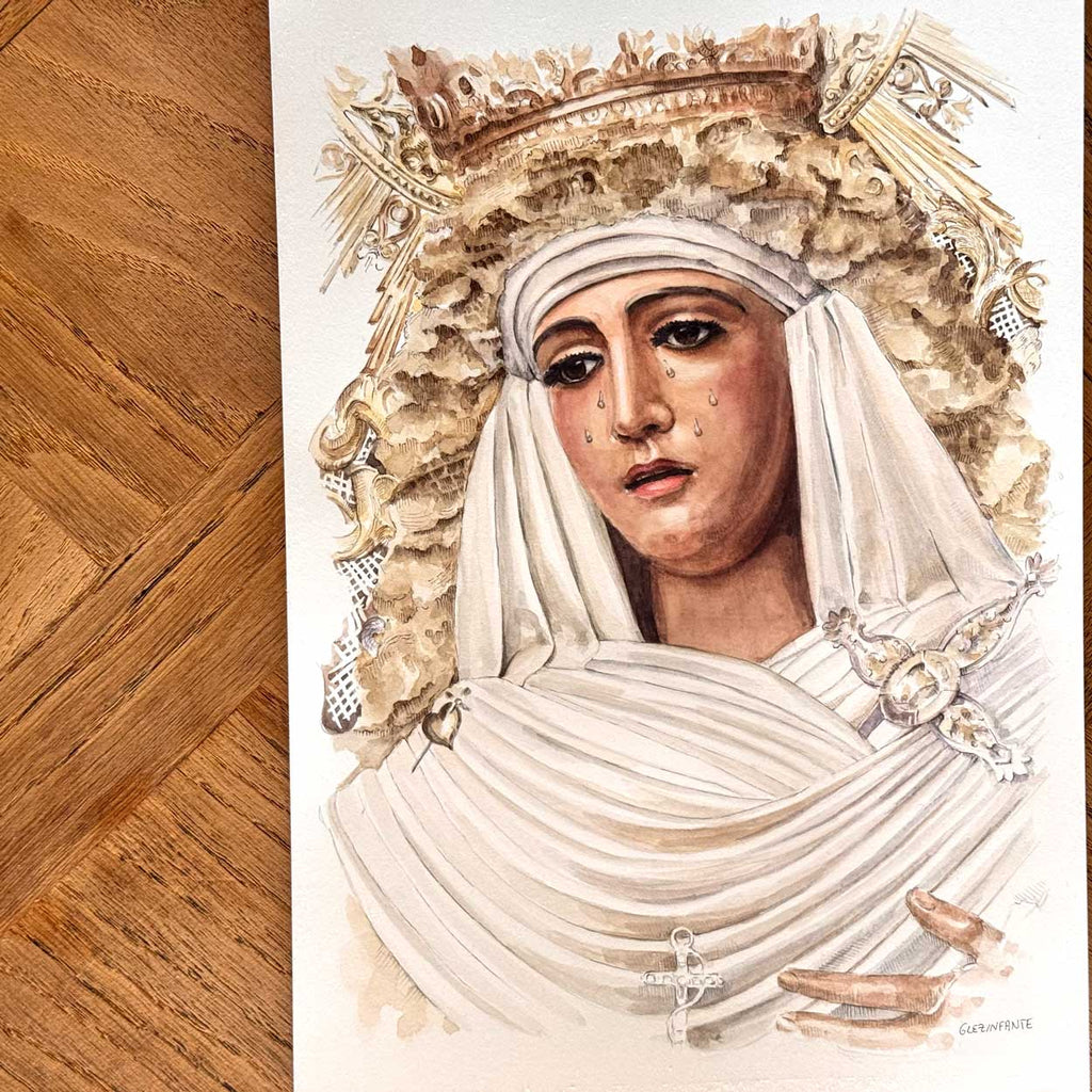 Virgen Esperanza de Triana rostro. Sevilla. ACUARELA ORIGINAL