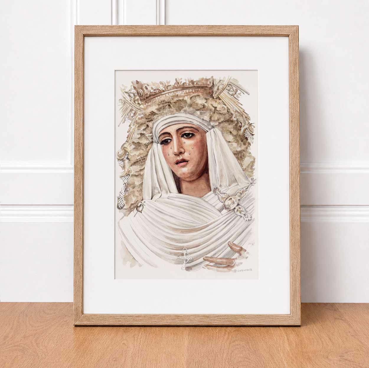 Virgen Esperanza de Triana rostro. Sevilla. ACUARELA ORIGINAL