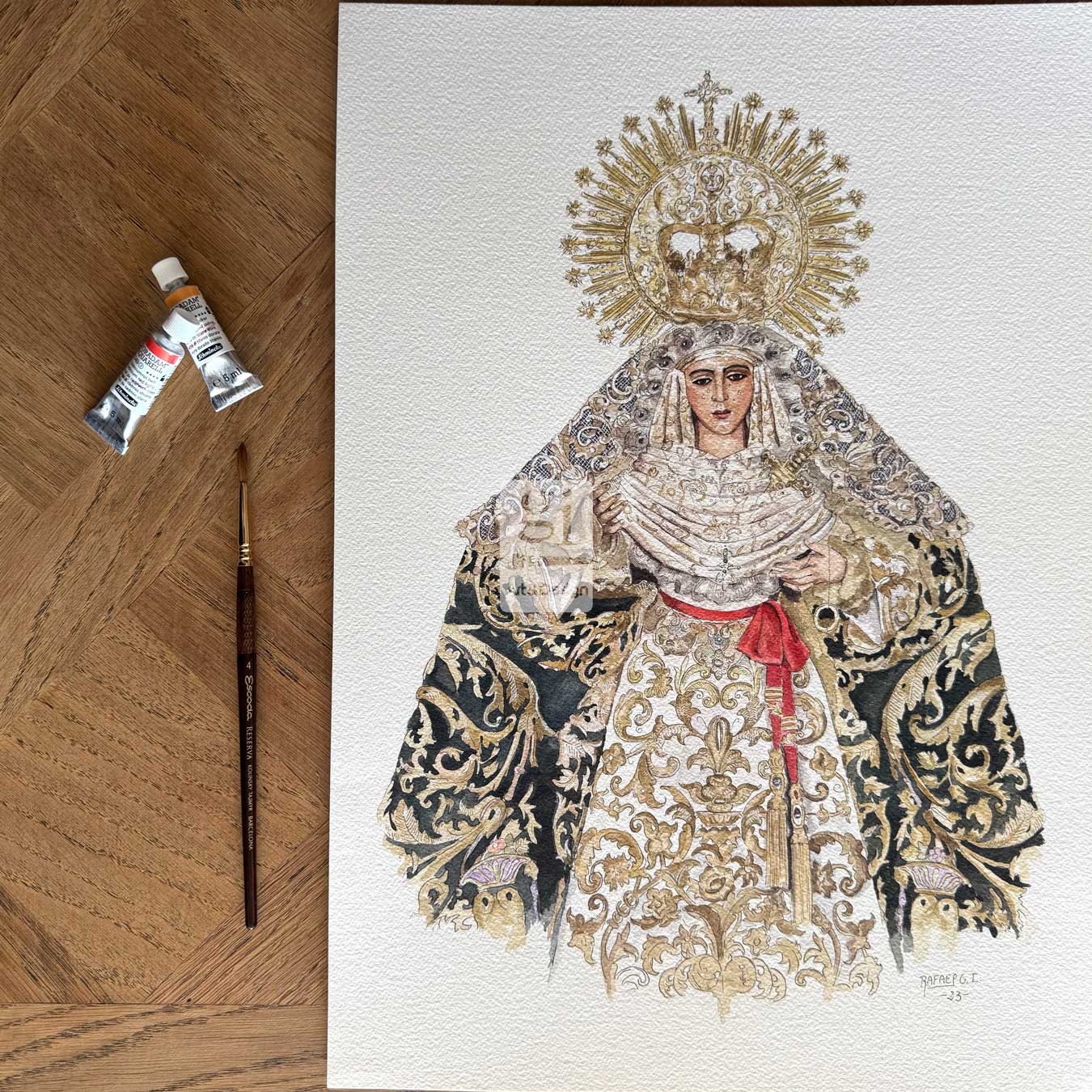 Virgen Esperanza de Triana. Sevilla. ACUARELA ORIGINAL