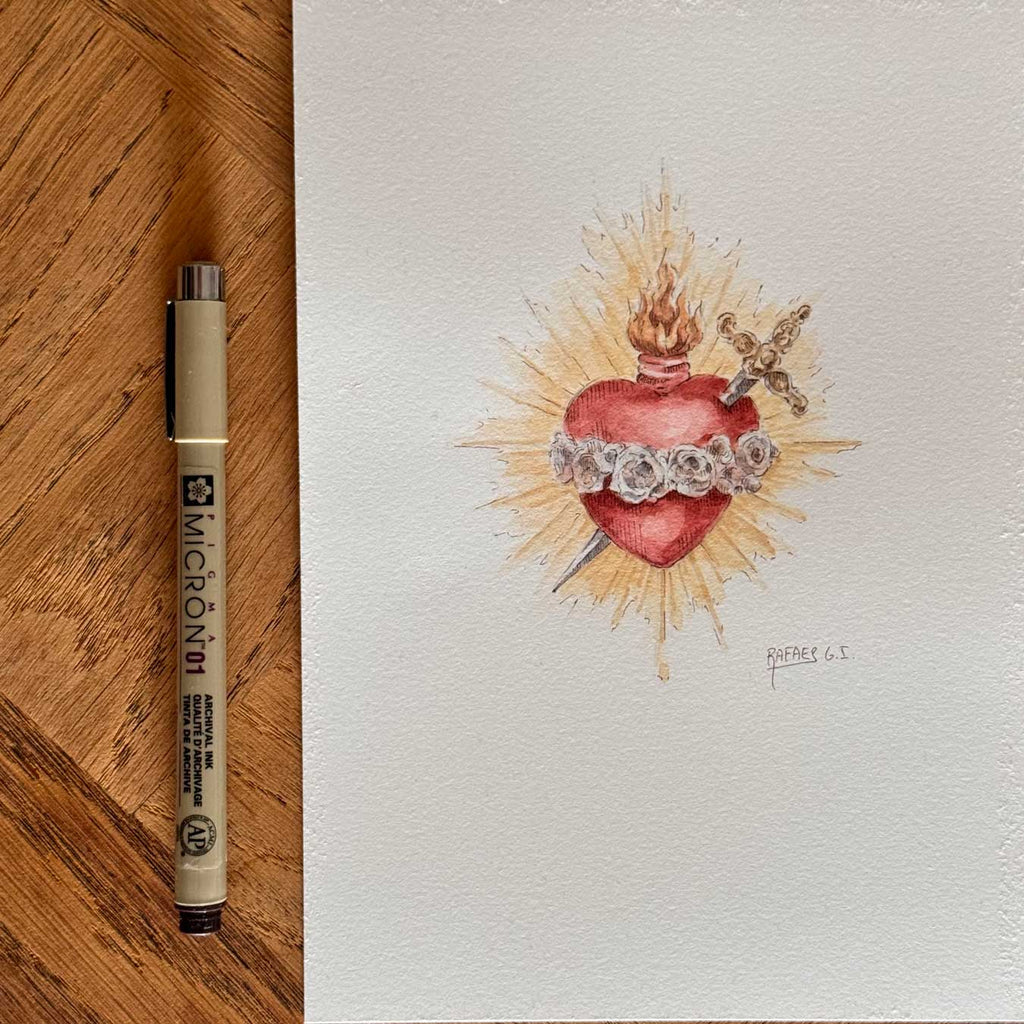 Inmaculado Corazón de María. ACUARELA ORIGINAL