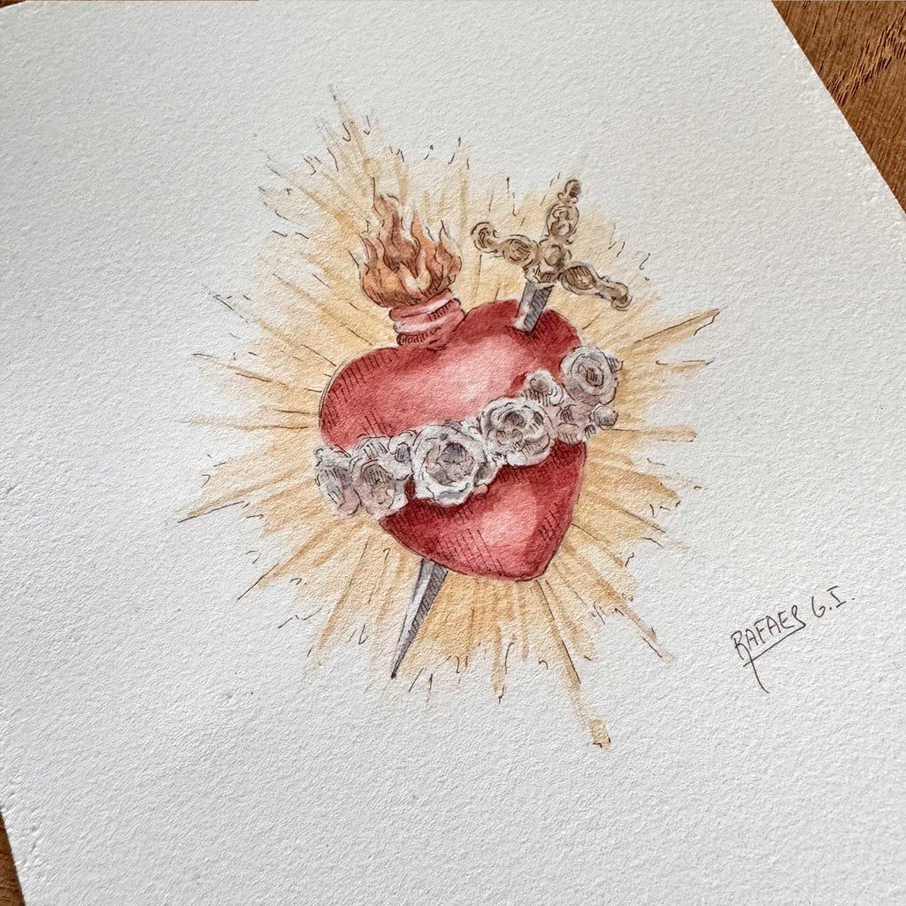 Inmaculado Corazón de María. ACUARELA ORIGINAL