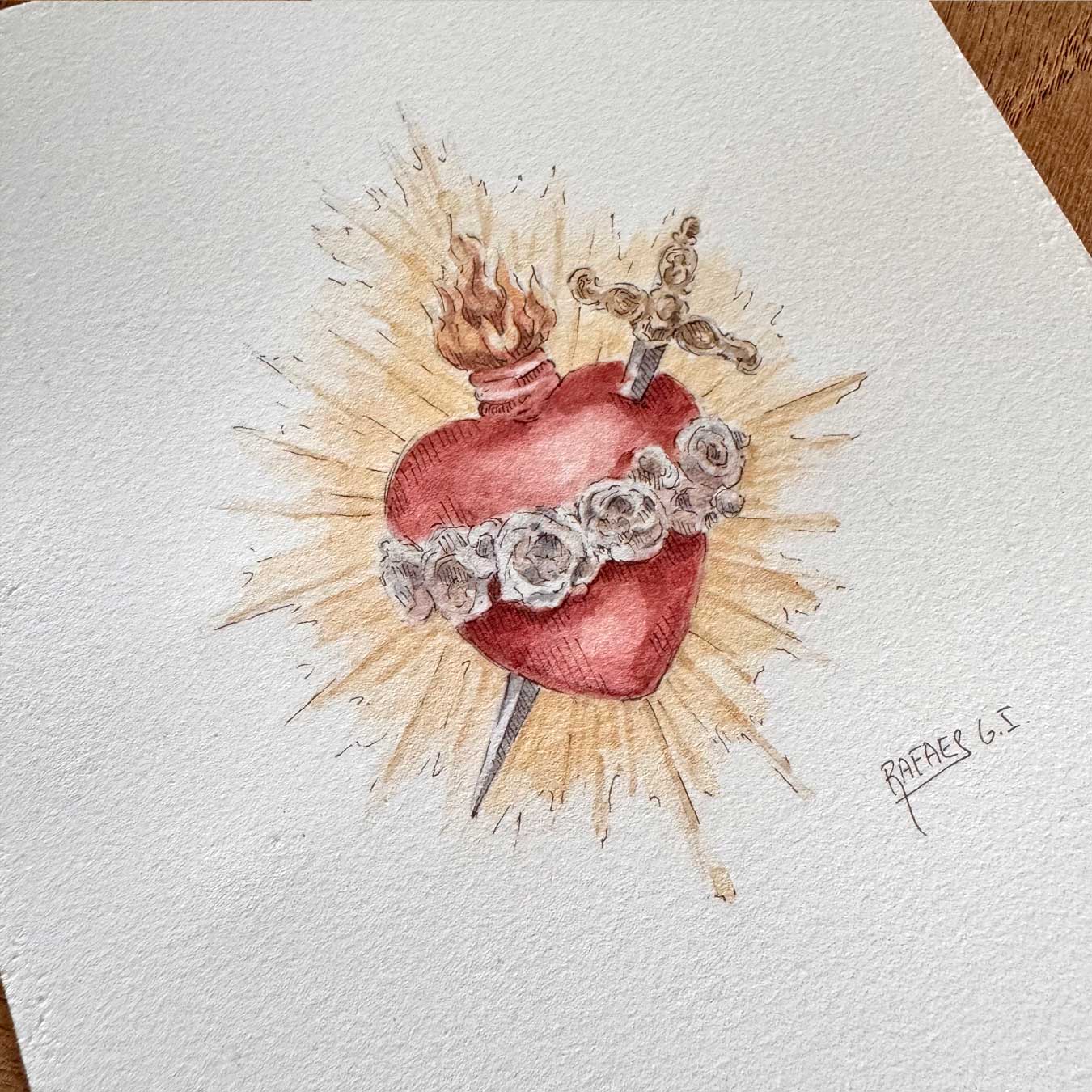 Inmaculado Corazón de María. ACUARELA ORIGINAL