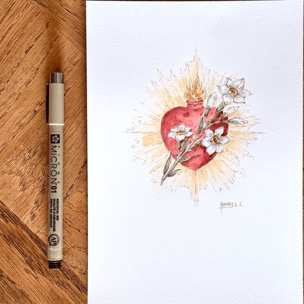 Castísimo Corazón de San José. ACUARELA ORIGINAL