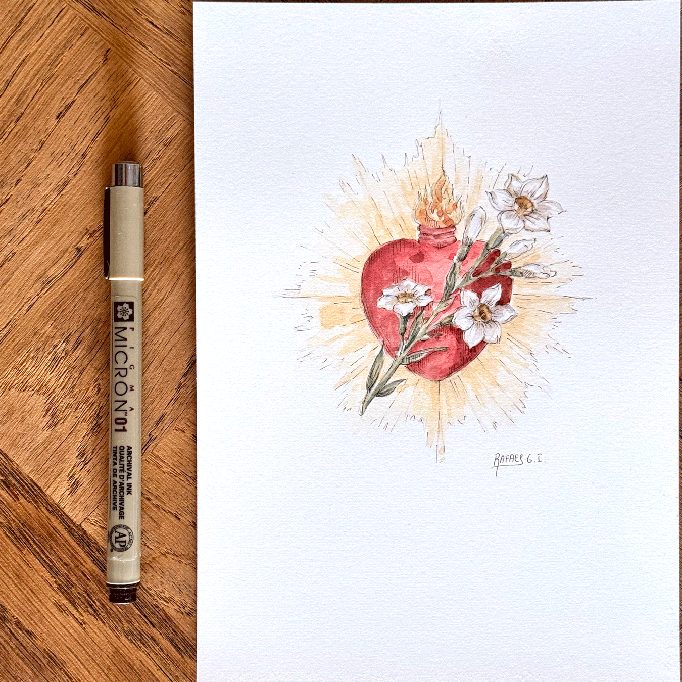Castísimo Corazón de San José. ACUARELA ORIGINAL
